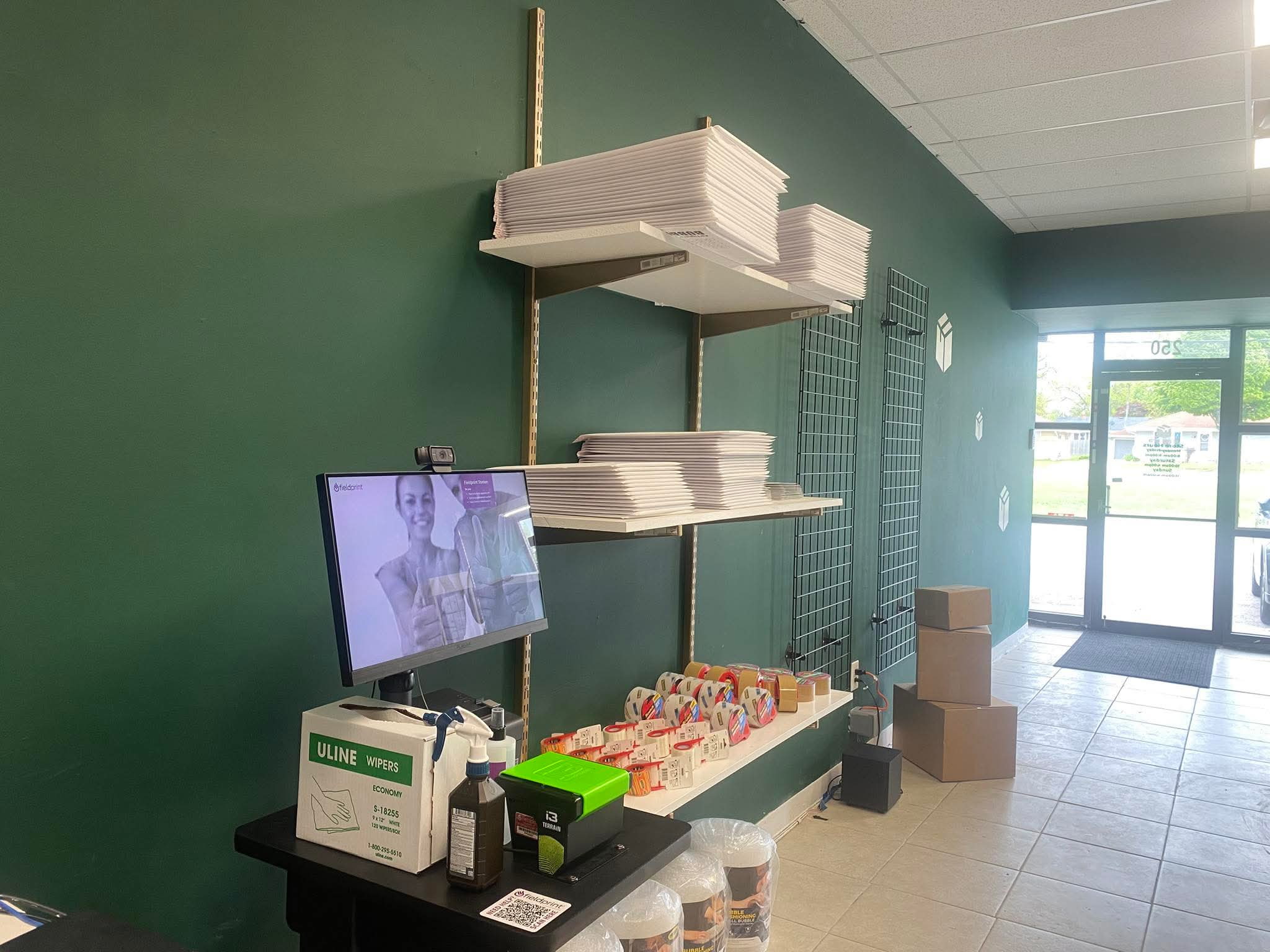 Warehouse with organized shelves and packages